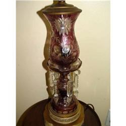 19c Cut Amethyst to Clear Glass Luster Lamp #1845902