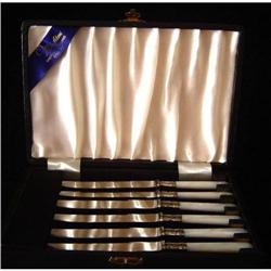 Antique Set of (6) Mother-Of-Pearl Steak Knives#1845978