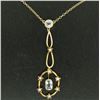 Antique Victorian 10k Yellow Gold Aquamarine Seed Pearl Dangle Pendant Necklace