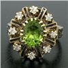 Image 6 : Vintage 14K Yellow Gold 2.43 ctw Oval Peridot Diamond & Black Enamel Halo Ring