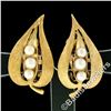 Image 2 : Vintage 14kt Yellow Gold Pearl Florentine Open Leaf Clip On Earrings