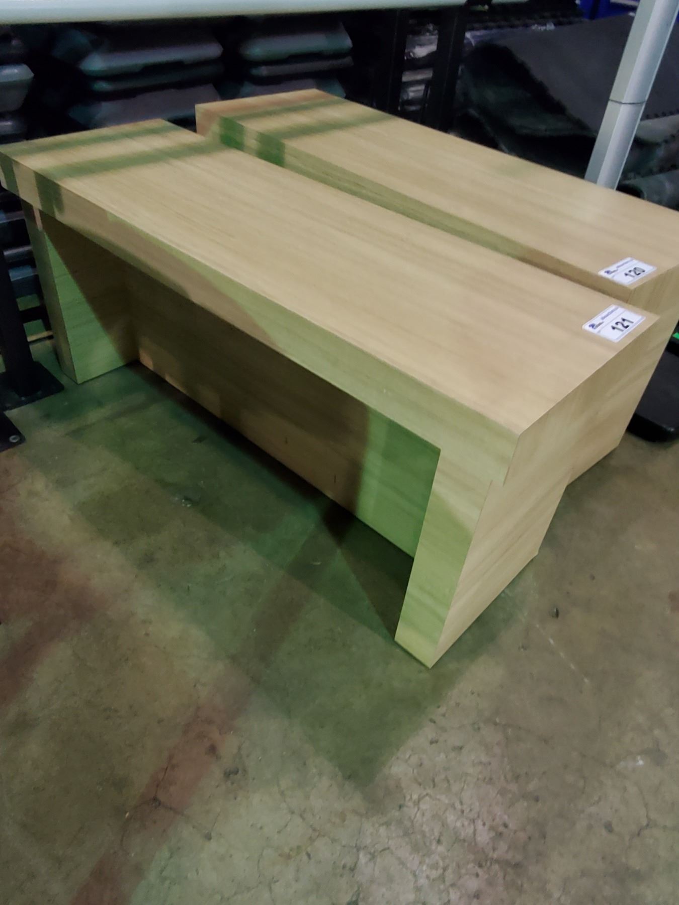 OAK COLOURED WOOD CHANGING ROOM BENCH - Able Auctions