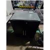 Image 2 : BLACK PLASTIC MOBILE STORAGE CASE, 2 DOOR METAL STORAGE CABINET AND SMALL BLACK/GRAY METAL DESK