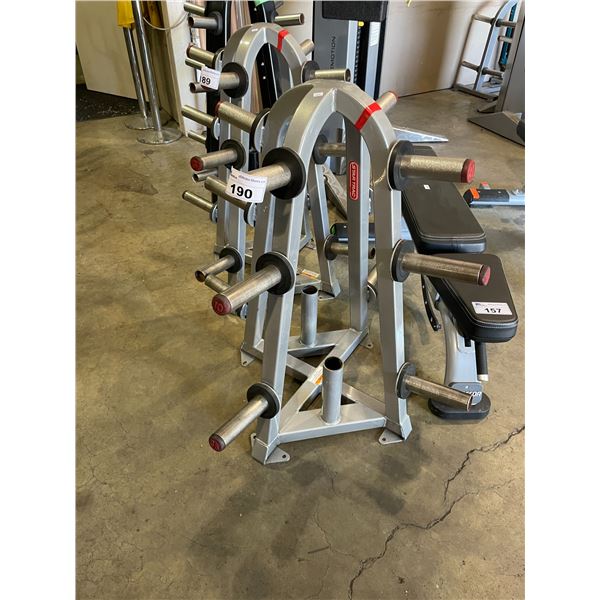 STAR TRAC COMMERCIAL 12 STATION FREE WEIGHT RACK SYSTEM WITH 2 BAR HOLDERS