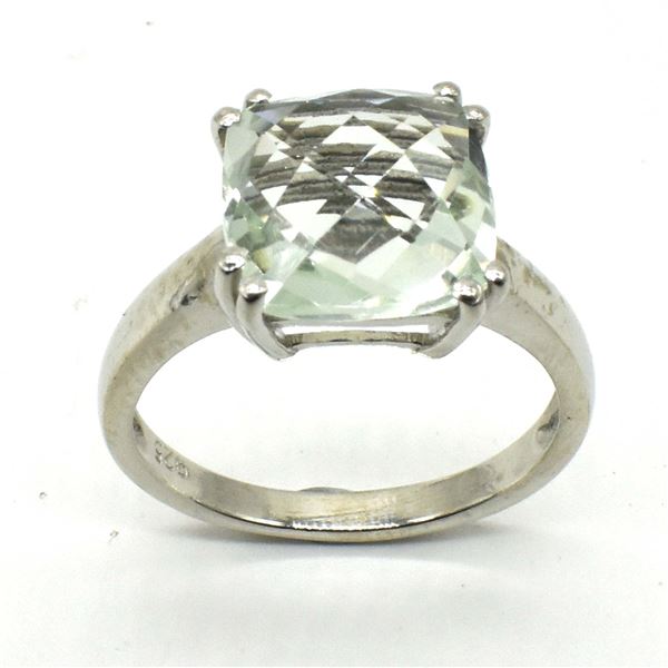 SILVER GREEN AMETHYST(3.3CT) RHODIUM PLATED