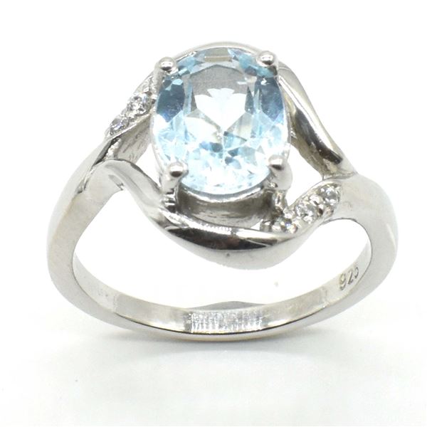 SILVER BLUE TOPAZ CZ(3.1CT) RHODIUM PLATED RING