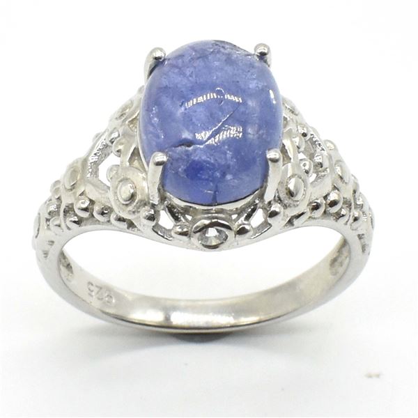 SILVER TANZANITE(2.4CT) RHODIUM PLATED RING