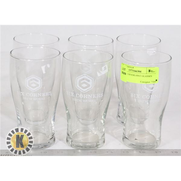 SET OF 6 CORNERS PINT GLASSES