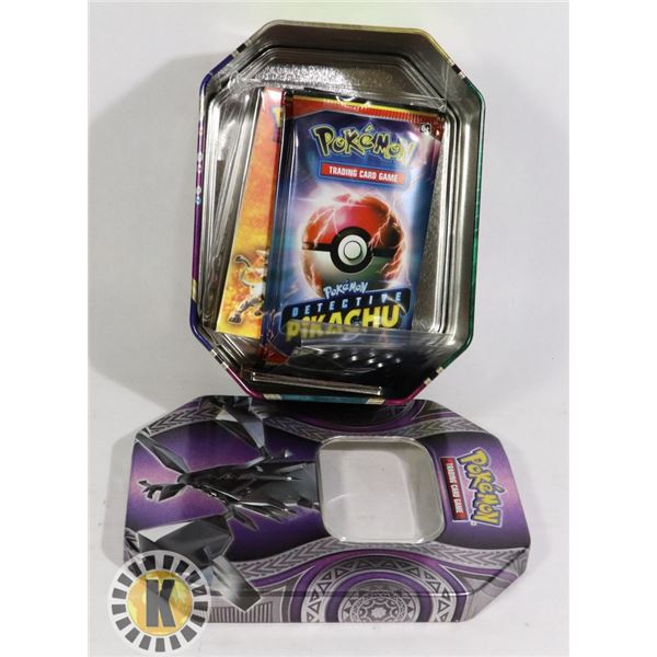 POKEMON x4 BOOSTERS, MINI BINDER ETC. TIN