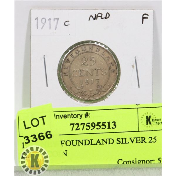 1917 NEWFOUNDLAND SILVER 25 CENT COIN