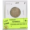 Image 1 : 1917 NEWFOUNDLAND SILVER 25 CENT COIN