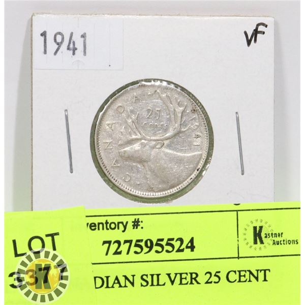 1941 CANADIAN SILVER 25 CENT COIN