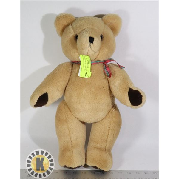 STUFFED BROWN TEDDY BEAR WITH RIBBON ON NECK
