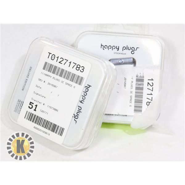 2 PACK OF HAPPY PLUGS HEAD PHONES WIRED