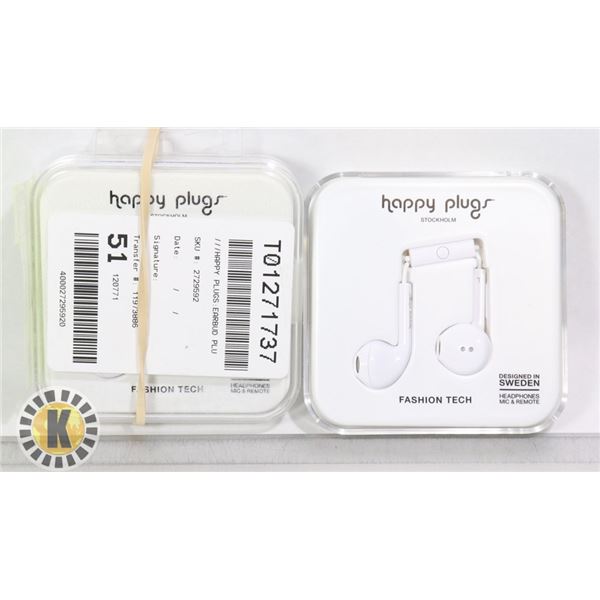 2 PACK OF HAPPY PLUGS HEAD PHONES WIRED