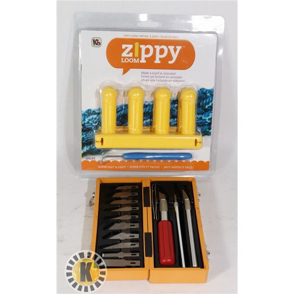 LOT OF CRAFT KNIFE CUTTINGS SET AND ZIPPY LOOM