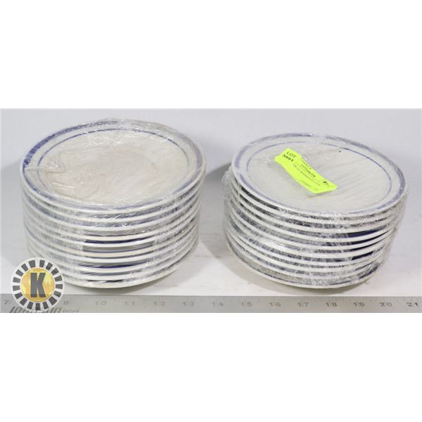 SET OF 20 BLUE RIMMED PLATES