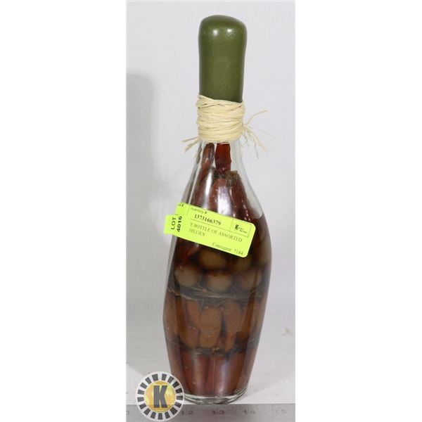 DECORATIVE BOTTLE OF ASSORTED PICKLED CHILIES
