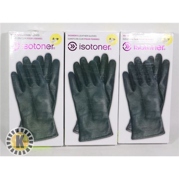 THEE PAIRS ISOTONER WOMEN'S LEATHER GLOVES