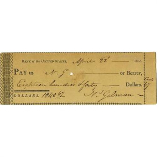Nicholas Gilman 1800 Check Signed Constitution