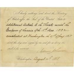 Andrew Johnson Partly-Printed Document Signed