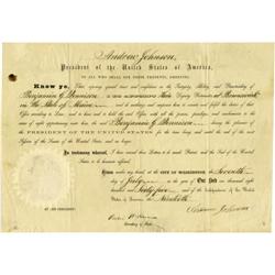 Andrew Johnson Signed Postmaster's Appointment D
