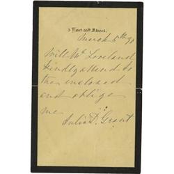 Mrs. U. S. Grant Autograph Note Signed