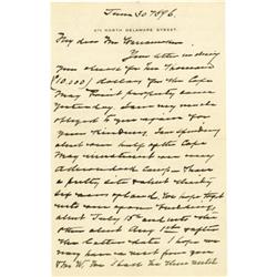 Benjamin Harrison Autograph Letter Signed; 1896