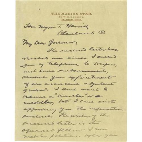 Warren G. Harding Autograph Letter Signed
