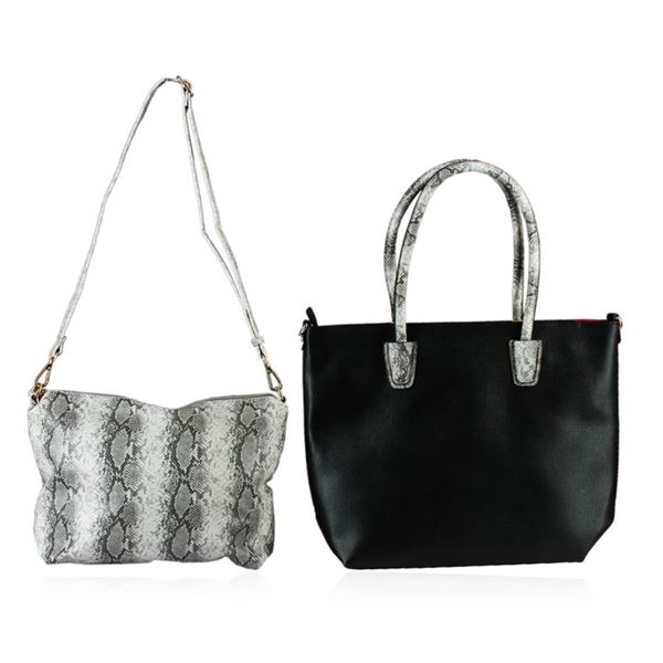 Black and Silver Textured Classic Handbag