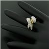 Image 8 : 18K Yellow Gold & Platinum .46 ctw Pave Set Diamond Open Swirl Cocktail Ring Sz