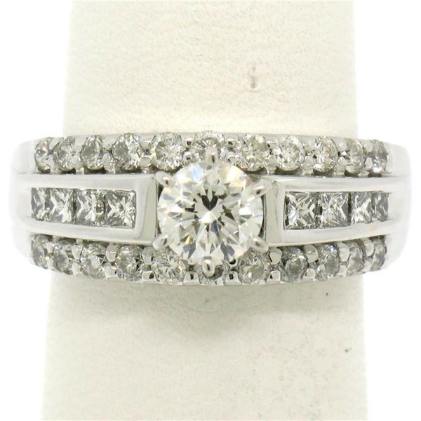 14K White Gold 1.39 ctw Prong Round & Channel Princess Diamond Engagement Ring