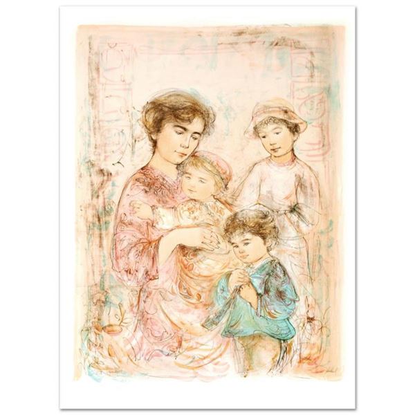 "Lotte and Her Children" Limited Edition Lithograph (27" x 37.5") by Edna Hibel