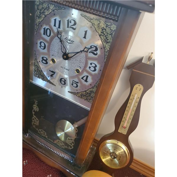 Vintage Pendulum Clock and Matching Barometer