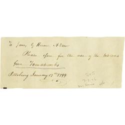 Early American Manuscript Note Regarding Indians