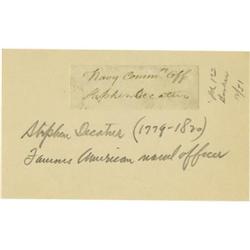 US Naval Hero Stephen Decatur Clipped Signature