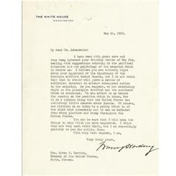 Warren G. Harding Typed Letter Signed