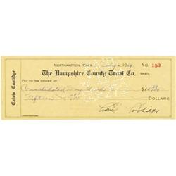 Calvin Coolidge Document Signed, Personal Check