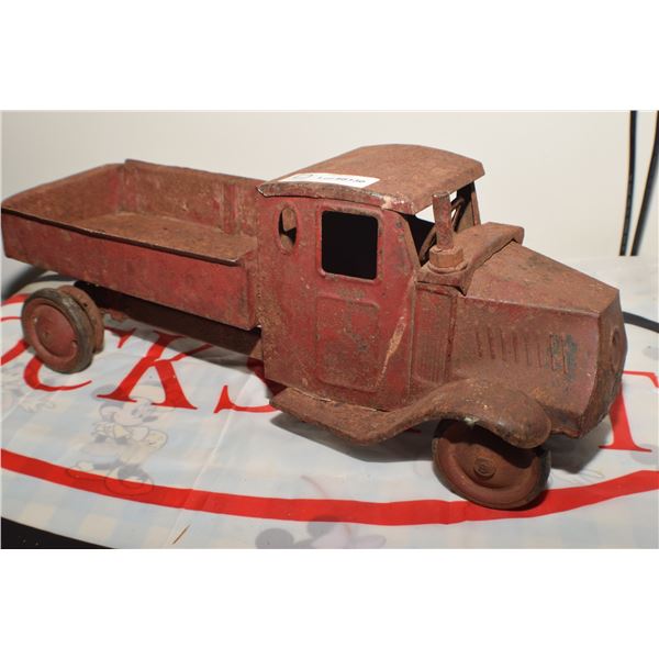 LARGE ANTIQUE PRESSED STEEL TRUCK DUAL WHEELS TOY