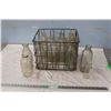 Image 1 : Antique Wire Crate with Vintage Milk Bottles