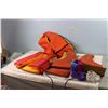 Image 1 : (3) Life Jackets (XS, Large-XLarge) Plus Size 5 Kids Boots and Shoes