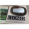 Image 4 : Framed Mirror (11" x 31.5") Brica Mirror, Closed Open Sign and Picture