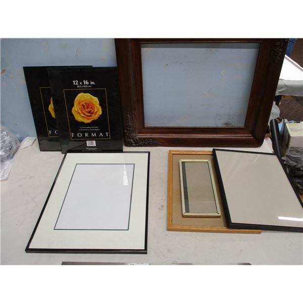 Assorted Pictures Frames and Large Wooden Picture Frame