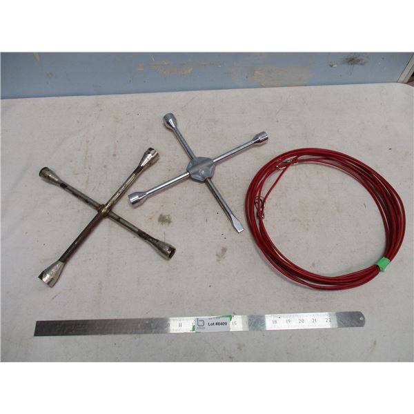 Two Tire Wrenches and Wire Rope with Clasps