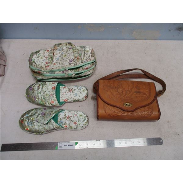 Leather Purse + Strap With Fabric Purse with Slippers