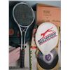 Image 2 : Vintage Slazenger Tennis Racket, Lined Gloves + Bags + Records