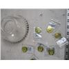 Image 3 : Etched Glass Bowl with Metal Tokens + Coca Cola Olympic Coins
