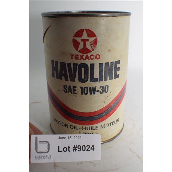 VINTAGE 1 LITRE FULL TEXACO HAVOLINE  OIL TIN