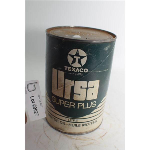 VINTAGE 1 LITER FULL CANADIAN TEXACO URSA   OIL TIN