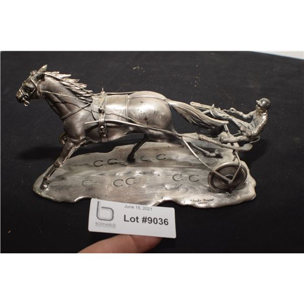 FABULOUS SIGNED PEWTER CHARIOT RACE STATUE